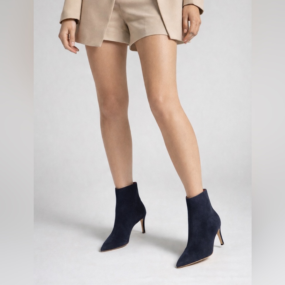 RED VALENTINO Sandie Bow-embellished Suede Ankle Boots In Blue. Size 37